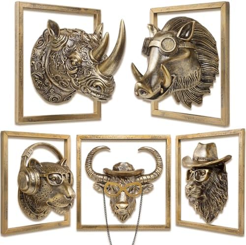 JJALIGHTS Exquisite Resin Animal Head Wall Sculpture (Gift Metal Frame) - Imitation Copper Vintage Decor for Living Room, Bedroom & Office | Decorative Wall Hanging Art by JJALIGHTS
