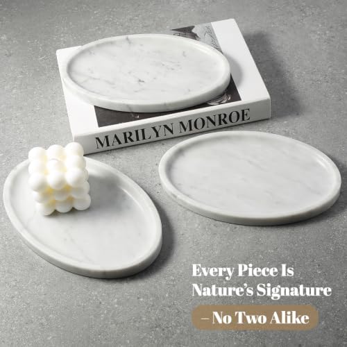Koville Carrara Marble Tray, Oval Vanity Decorative Marble Tray for Home, Countertop Organizer, Catchall Tray for Perfume, Candles, Jewelry - Image 5