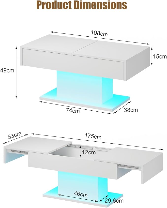 HedoAjim White LED Coffee Table - Image 2