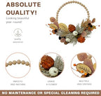 TEMPUS 16" Artificial Fall Wooden Beads Wreath with Leaves, Chrysanthemums & Mini Pumpkins - Handcrafted Harvest Decor for Front Door, Wall, Farmhouse (Indoor/Outdoor Use) - Image 2