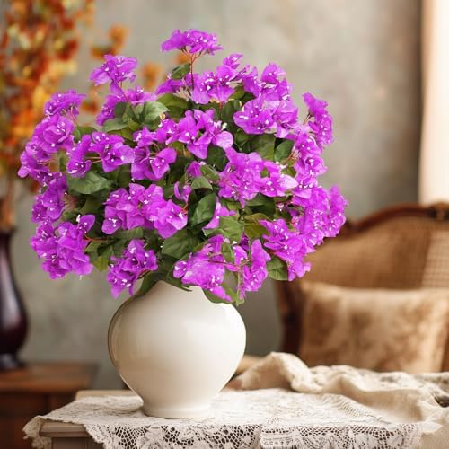 Bougainvillea Artificial Faux Bougainvillea Outdoor 4 Pack Fake Bougainvillea Hanging Flowers Artificial Bougainvillea for Indoor Home Porch Garden Decor Spring Flowers No Vases(Dark Purple) - Image 5