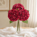 3 Pcs Real Touch Hydrangea Artificial Flowers, 21" Fake Flowers, Dark Red by Yastouay