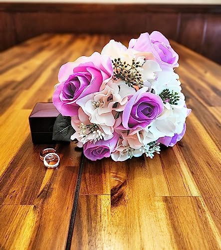 Admired By Nature Artificial Rose Hydrangea Flowers Bouquet, 9 Stems Faux Wedding Bouquet for Bride Bridesmaid, Centerpieces Floral Arrangement Home Decoration GPB8359-LAV/CM, Lavender/Cream - Image 3