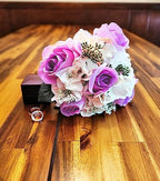 Admired By Nature Artificial Rose Hydrangea Flowers Bouquet, 9 Stems Faux Wedding Bouquet for Bride Bridesmaid, Centerpieces Floral Arrangement Home Decoration GPB8359-LAV/CM, Lavender/Cream - Image 3
