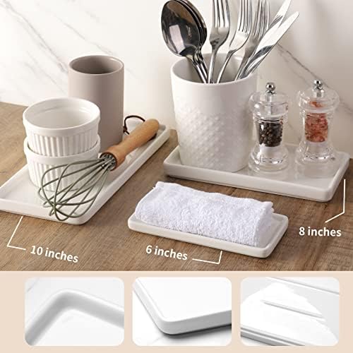 Gurygo 6" Small Ceramic Bathroom Tray for Kitchen Counter - Rectangle Ceramic Sink Tray for Bathroom Counter - Porcelain Dispenser Organizer for Kitchen Bathtub Counter, White - Image 5