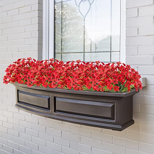 Outdoor Artificial Fake Flowers,24 Bundles UV Resistant Faux Outdoor Plastic Flower Plants for Outside Indoor Decorations(Red) - Image 3