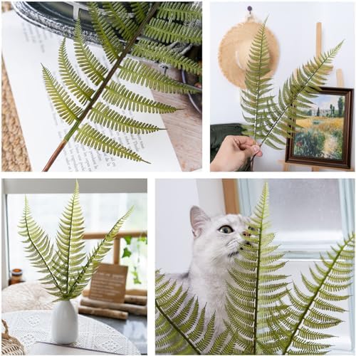 Artificial Fern Leaves Stems, Fake Ferns Leaf Plants Plastic Foliage Shrubs Bushes Plant Faux Greenery Stem for Home Garden Outdoor Indoor Wedding Bouquets DIY Décor Flowers Wreath Decoration 10 Pack - Image 3