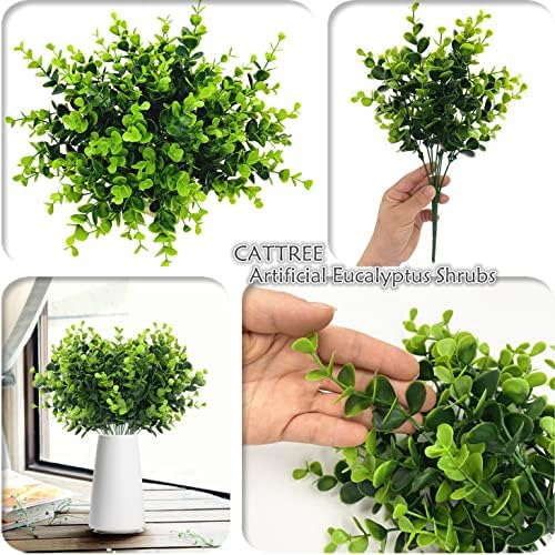 CATTREE Artificial Eucalyptus Shrubs Fake Plant, Faux Branches Stems Decoration Arrangements Greenery Leaf Bud for Home Farmhouse Wedding Bouquets Table Centerpieces Vases Flower Floral Décor 4 Pack - Image 4