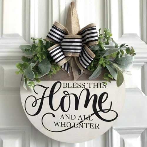 Welcome Sign for Front Door, Rustic Round Wood Wreaths Wall Hanging Outdoor Decor, Porch Fence Decorations Hanging Gift for Home Outdoor for Spring Summer Fall All Seasons Holiday, Bless This Home by Unknown