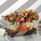 3 Pcs Mason Jar Centerpiece Table Decorations for Dining Table Decor Farmhouse Coffee Table Decor with Wood Tray and Led Light Table Centerpieces for Dining room Kitchen Living Bathroom,Orange - Image 2