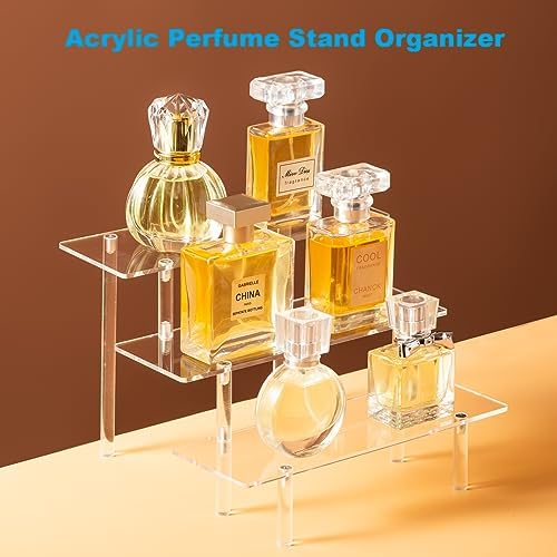 HENABLE Acrylic Display Risers, Acrylic Perfume Stand Organizer, Clear Shelf Risers for Display Stands for Food, Tabletop Use, Amiibo Funko POP Figure, 3 Tier Clear Cupcake Stand Risers - Image 2
