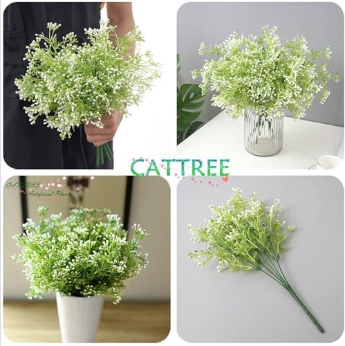 CATTREE Artificial Plants, Faux Plastic Pearl Flowers Gypsophila Shrubs Fake Grass Simulation Greenery Bushes Indoor Outdoor Home Decor Garden Yard Verandah Wedding Bridal Bouquet Decoration 4 Bundles - Image 4