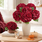 3 Pcs Real Touch Hydrangea Artificial Flowers, 21" Fake Flowers, Dark Red - Image 6