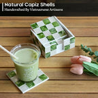 CHI AN HOME 4" Capiz Checkered Coasters Set 6 with Holder, Pistachio Green - Image 2