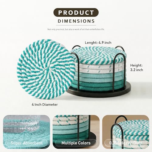 Lazebox Coasters Set of 8 for Drinks, 4 Inch Large Coasters for Coffee Table, Tabletop Protection for Hot & Cold Drinks, Versatile Coasters for Home Decor, Non-Slip & Easy to Clean, Green - Image 4