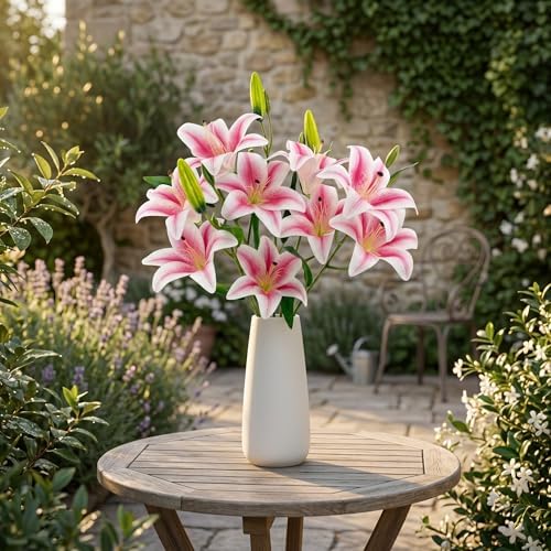 Artificial Lily Flowers with 9 Full Blooms & 3 Buds, Real Touch Long Stem Faux Tiger Lily for Home Hotel Office Wedding Party Table Centerpieces Decor(Light Pink) - Image 3