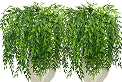 Artificial Weeping Willow, Plastic Plants Greenery Leaves Fake Hanging Vine Faux Ivy Garland UV Resistant for Home Indoor Outdoor Garden Door Wall Baskets Wedding Party Table Decor Decoration - 8 Pcs by CATTREE