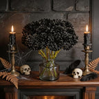 Tinsow 12PCS Halloween Artificial Flowers Black Faux Ball Chrysanthemum - Image 4