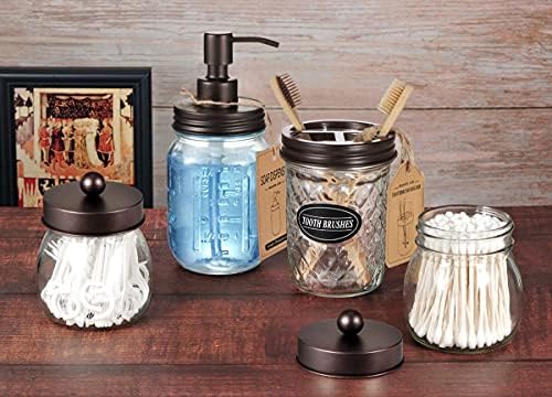 Amolliar Mason Jar Bathroom Accessories Set, 4Pcs Glass Bathroom Set,Bronze - Image 6