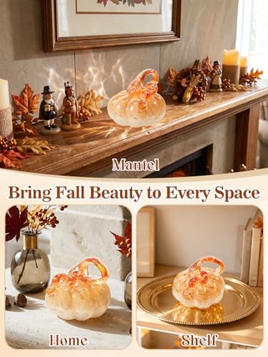 Cosweet 3.5" Handmade Blown Glass Pumpkin for Home Table Mantel Fall Decor - Image 5