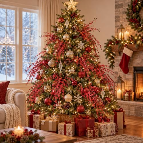 10Pcs Red 29.5" Artificial Jasmine Flowers for Christmas DIY Wreath Decor - Image 3