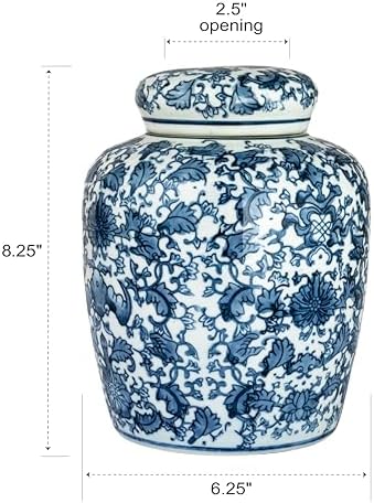 Creative Co-Op Medium Decorative Ceramic Ginger Jar with Lid, Blue and White Floral Pattern - Image 2