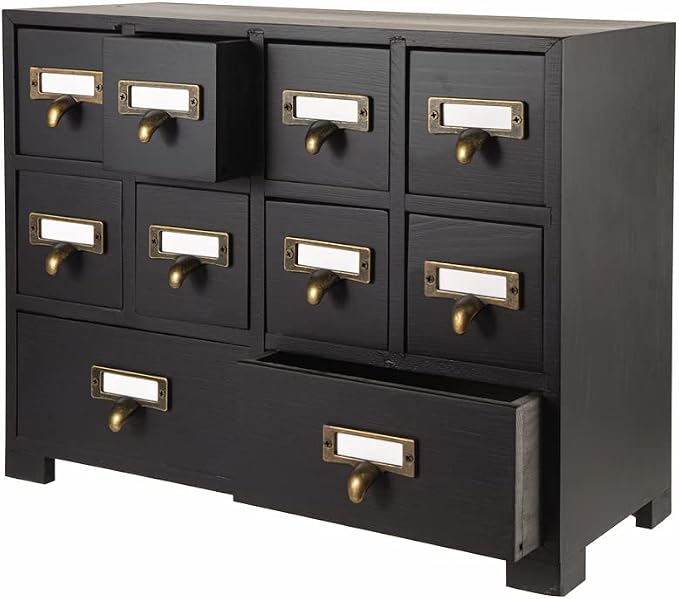 Apothecary Cabinet with 10 Drawers & Labels Rustic Library Card Catalog Cabinet by PACKGILO