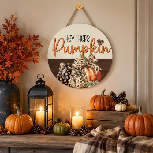 Fall Pumpkin Decorations for Home, Hey There Welcome Wooden Sign - Image 4