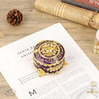 Hipiwe Vintage Jewelry Box Small Trinket Storage Organizer Box Gold Metal Chest Ring Case Treasure Chest Round Keepsake Boxes for Earrings Necklace Gift for Women,Purple - Image 3