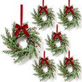 6 Pcs Mini Christmas Hanging Wreaths Artificial Cedar Cypress Pine Greenery with Pine Cones & Red Berries Small Rustic Farmhouse Wreath for Cabinets Front Door Porch Window Wall Holiday Winter Decor by Unknown