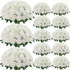 100Pcs White Roses Artificial Flowers, Realistic Silk Fake Roses Bouquet by Yastouay
