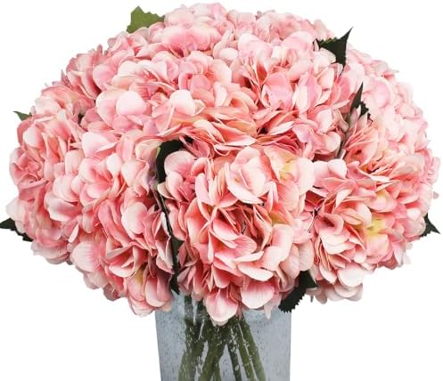 6Pcs 18" Pink Silk Hydrangea Artificial Flowers by Blooming+Paradise
