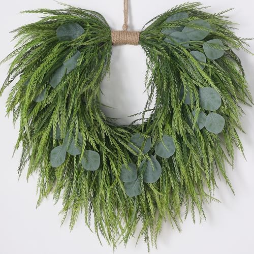 22" Artificial Eucalyptus & Saw Grass Wreath for Front Door Decor by Juxdp