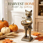 Home Decor Gift 12.6 Inch Vintage Fox Statue with Bowl, Resin Fox Figurine Serving Tray, Multifunctional Key Candy Purse Holder Bowl, Jewelry Dish Ring Holder, Desktop Tabletop Art Decor - Image 2