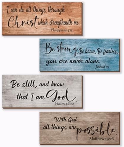 ZONWUTHY 4 Pieces Bible Verses Wall Decor Rustic Wooden Christian Signs Farmhouse Religious Decor for Home Motivational Prayer Wall Art for Living Room Office Bedroom Bathroom(Farmhouse,10x4) by Unknown