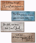 ZONWUTHY 4 Pieces Bible Verses Wall Decor Rustic Wooden Christian Signs Farmhouse Religious Decor for Home Motivational Prayer Wall Art for Living Room Office Bedroom Bathroom(Farmhouse,10x4) by Unknown