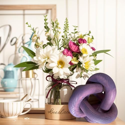 Wood Knot Chain Link Decor - 3 Link Boho Wooden Hand Carved Decorative Wooden Links Knots for Coffee Table Entryway Modern Farmhouse Shelf Decoration (Purple) - Image 2