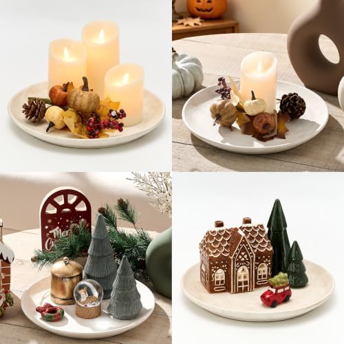 Ceramic Decorative Table Tray Round Trays Home Decor Farmhouse (12" Rustic) - Image 2