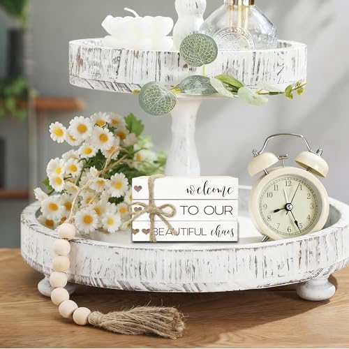 Ycyfckdr Decorative Wood Book Stack for Home, Welcome to Our Beautiful Chaos, Rustic Table and Living Room Bookshelf Farmhouse Decor (L69) - Image 4