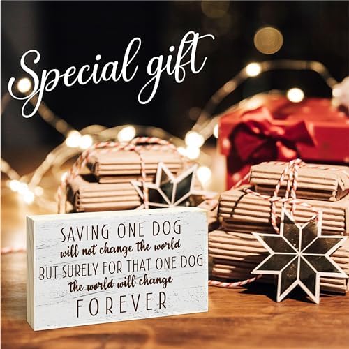 Dog Theme Wooden Block Sign - Saving The Dog Change The World - Rustic 5"X3" Pine Wood Plaque, Home & Garden Decor, Housewarming Gift For Friends, Desk & Tabletop, Shelf Accessories - A16 - Image 4