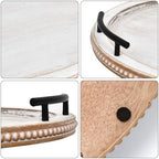 SwallowLiving 18Inch White Wooden Beaded Serving Tray with Handle Decorative Rustic Whitewashed Tray for Coffee Table Farmhouse Round Tray for Kitchen, Living Room and Bedroom - Image 5