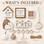 Reallnaive 18 Pcs Fall Tiered Tray Decor Set Neutral Wood Signs - Image 3