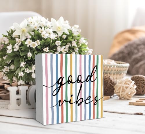 SRADMO Boho Striped Inspirational Wood Box Sign Desk Decor - Image 3