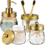 Amolliar Glass Mason Jar Bathroom Accessories Set 4 Pcs (Gold) by Amolliar