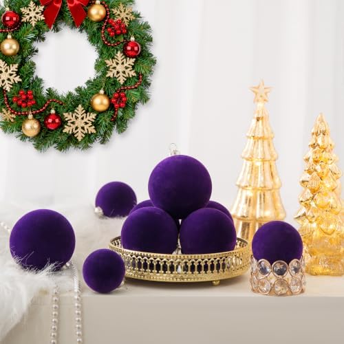 46Pcs Velvet Christmas Ball Ornaments Set - Flocked Shatterproof Christmas Tree Decorations Classic Hanging Ornaments with Rope for Xmas Wreath Holiday Home Decor (Multi-Size, Purple) - Image 4