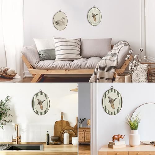 dvhdajed Vintage Mallard Duck Oval Wall Art Decor, Cabin Mallard Ducks Green Striped Framed Canvas Art, Duck Hunting Decorations, Rustic Animal Wall Hanging Decor for Toddler Room Bedroom, 8.7x11.3 - Image 5