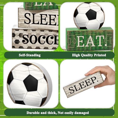 Yuntau 4 Pcs Soccer Table Decor Wooden Sign, Rustic Tiered Tray Decor - Image 6