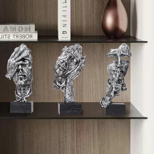 aboxoo Large 3 Pcs Thinker Statue, Silence is Gold Resin Sculptures Decor - Image 5