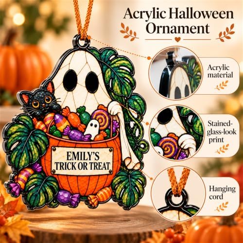 Halloween Tree Ornaments, Personalized Ghost Black Cat Candy Acrylic Decor - Image 5