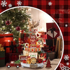 Shellwei 24 Pcs Christmas Tiered Tray Decor, Wood Rustic Buffalo Plaid - Image 6